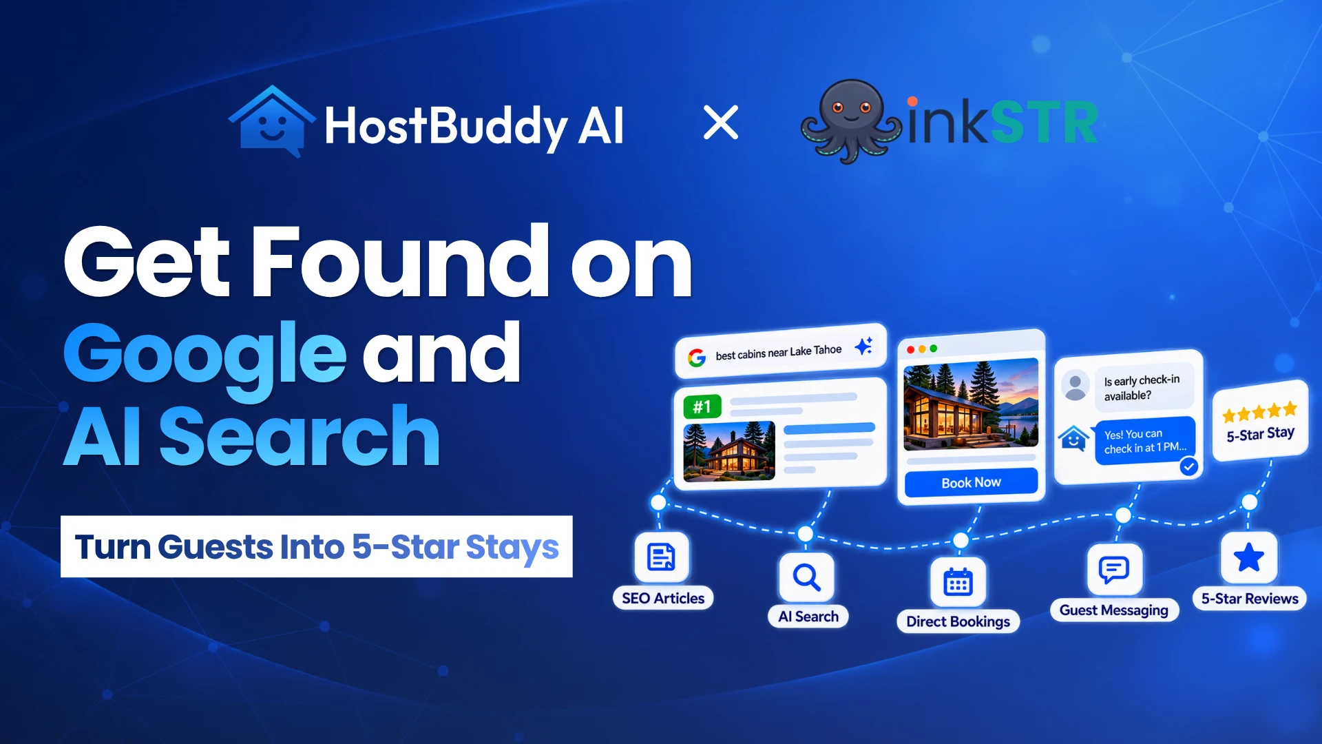 HostBuddy AI and inkSTR logos with the headline Get Found on Google and AI Search